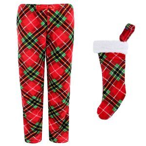 Weekending Juniors Girls Plaid Holiday Plush Pant with Stocking Set